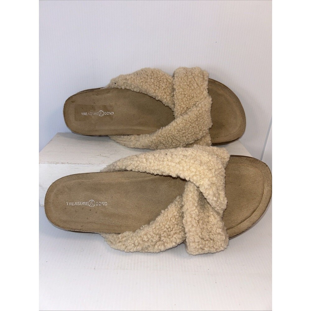Davina Faux Shearling Treasure & Bond Tan Camel Slip On Slide Shoe Size 8?